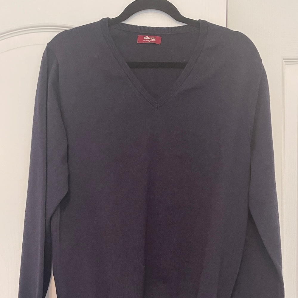 TM Lewin Merino Wool Sweater Navy Blue Size Medium